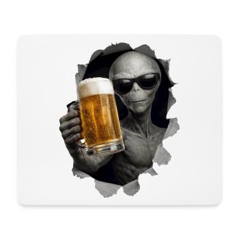 Alien Drinking Beer Looking Out Of Shirt - Mouse Pad (horizontal) - white - Front