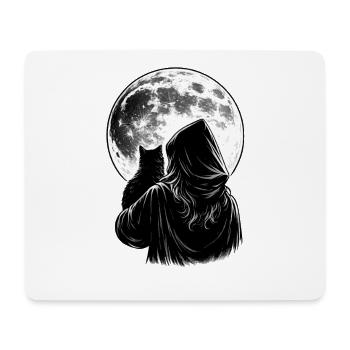 Goth woman with black cat and full moon - Mouse Pad (horizontal) - white - Front
