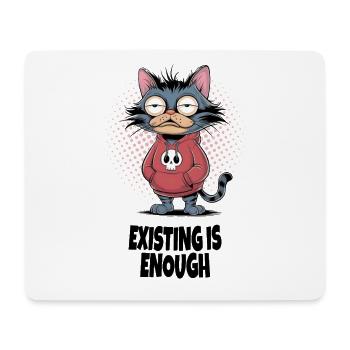 Exister suffit chat – Humour drôle de chat - Tapis de souris (format paysage) - blanc - Devant