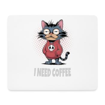 I Need Coffee Katze – Lustiger Katzen Spruch - Mousepad (Querformat) - Weiß - Vorne