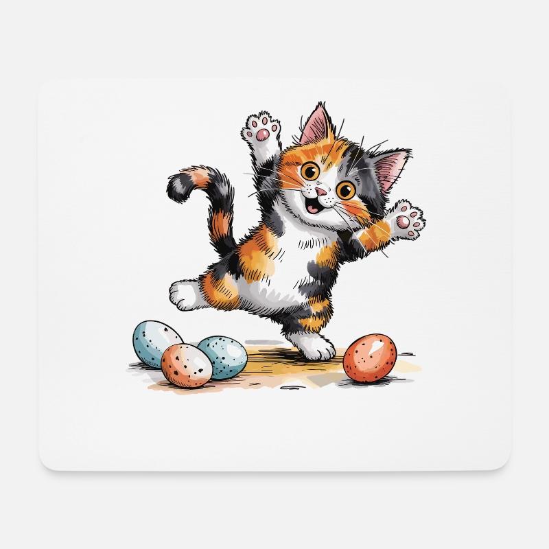 Katzen Ostern T-Shirt – Katze mit Ostereiern - Mousepad (Querformat) - Weiß