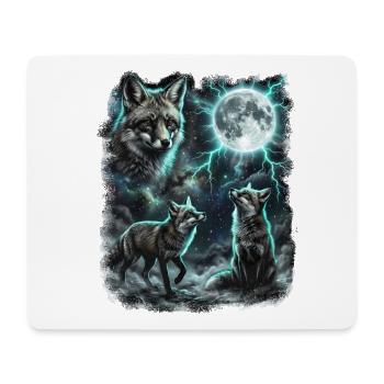 DREI Wilde Füchse mit Mond Wildlife-Designs - Mousepad (Querformat) - Weiß - Vorne