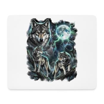 THREE Wild Wolves with Moon Wildlife Designs - Mouse Pad (horizontal) - white - Front