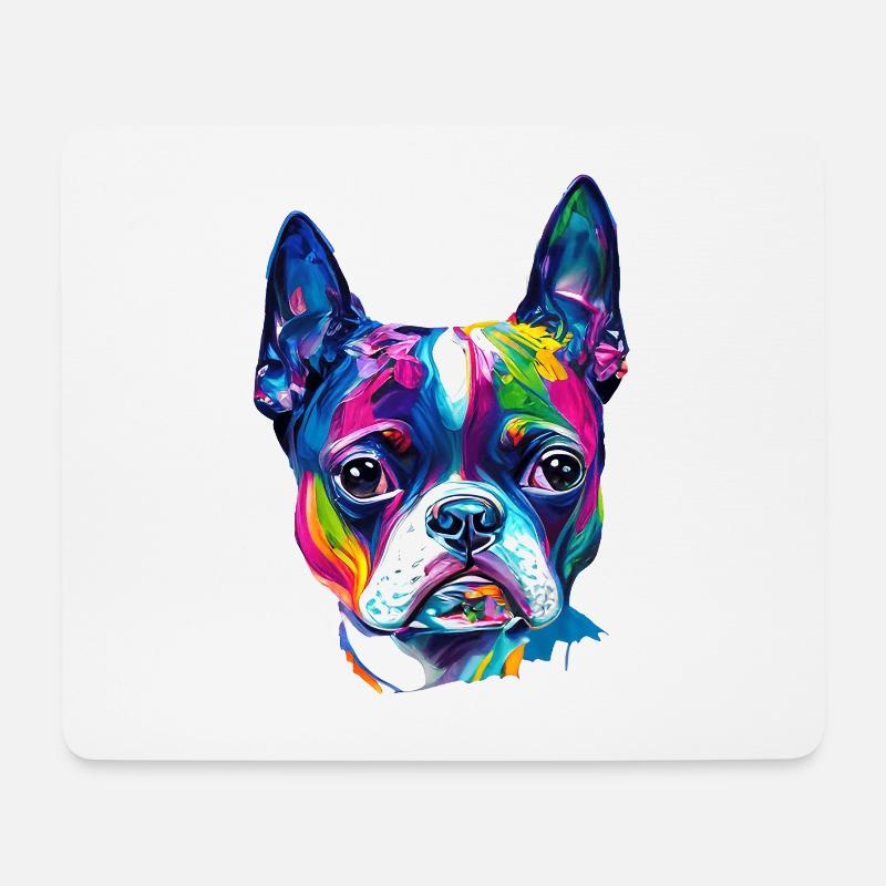 Farbenfrohes Boston-Terrier-Ölfarbe-Hundeporträt - Mousepad (Querformat) - Weiß