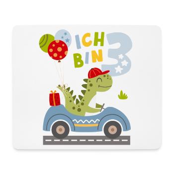 Ich bin 3 – Dino im Auto | Lustiges Geburtstagsshi - Mousepad (Querformat) - Weiß - Vorne