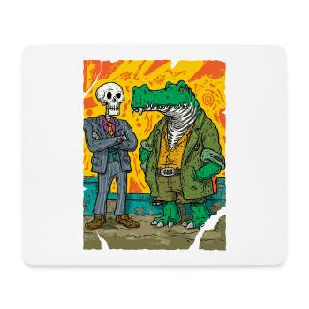 Neon Street Dino: Skeleton vs Alligator CEO - Mouse Pad (horizontal) - white - Front