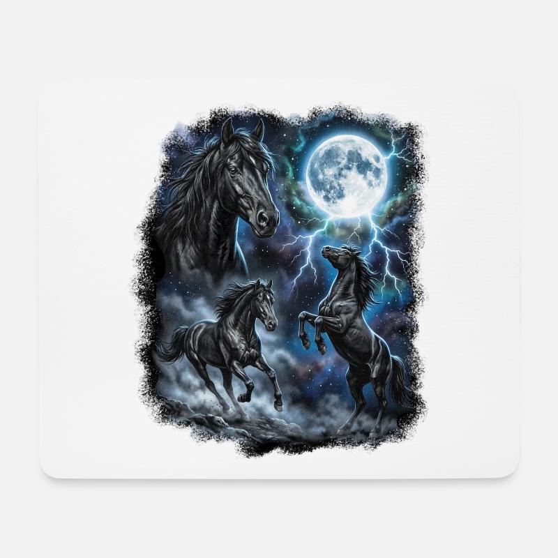THREE Wild Horses with Moon Wildlife Designs - Mouse Pad (horizontal) - white