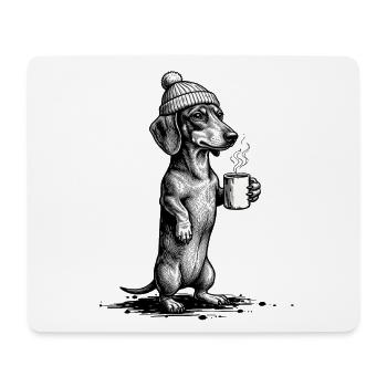 Vintage Dachshund with Coffee & Hat - Mouse Pad (horizontal) - white - Front