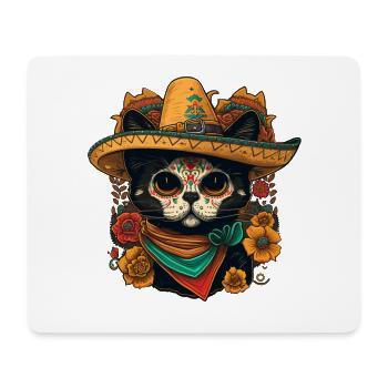 Chat Crâne de sucre en sombrero - Tapis de souris (format paysage) - blanc - Devant