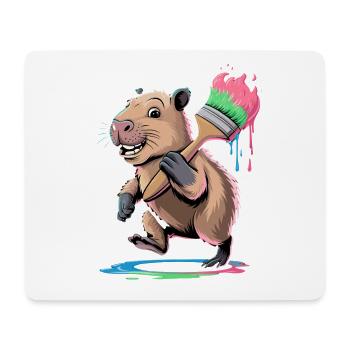 Capybara drôle avec des taches de peinture au pinceau colorées - Tapis de souris (format paysage) - blanc - Devant