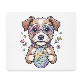 Hunde mit Herzbrille und Oster-Ei - Mousepad (Querformat) - Weiß - Vorne
