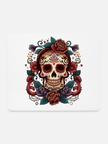 Sugar Skull Blumen-Tattoo-Kunst - Mousepad (Querformat) - Weiß
