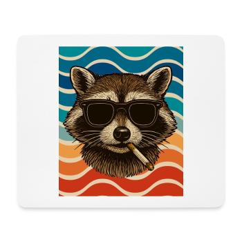 Waschbär mit Sonnenbrille Zigarette - Mousepad (Querformat) - Weiß - Vorne