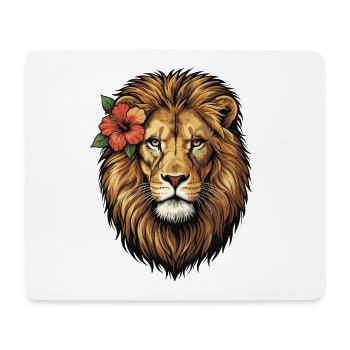 Löwenkopf mit Hibiskusblüte - Mousepad (Querformat) - Weiß - Vorne