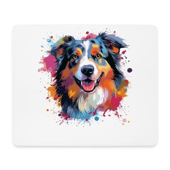 Art coloré de chien du Berger australien - Tapis de souris (format paysage) - blanc - Devant