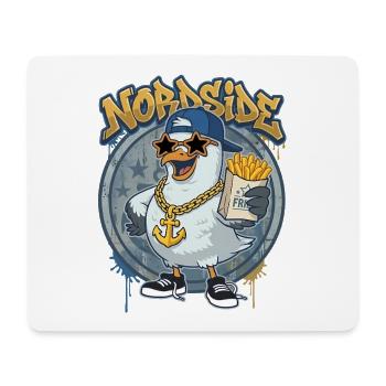 Nordside Seagull – Dessin animé Street Rap Fries - Tapis de souris (format paysage) - blanc - Devant