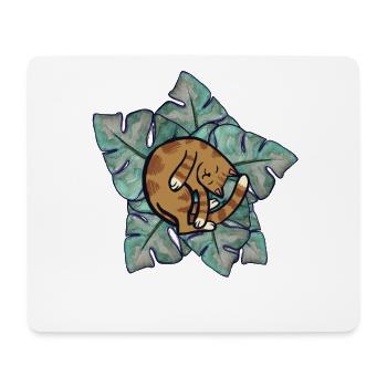 Cat Nap on Monstera Leaves - Mouse Pad (horizontal) - white - Front