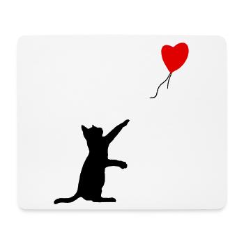 Black Cat and Red Heart, Cat Balloon, Street Art - Mouse Pad (horizontal) - white - Front