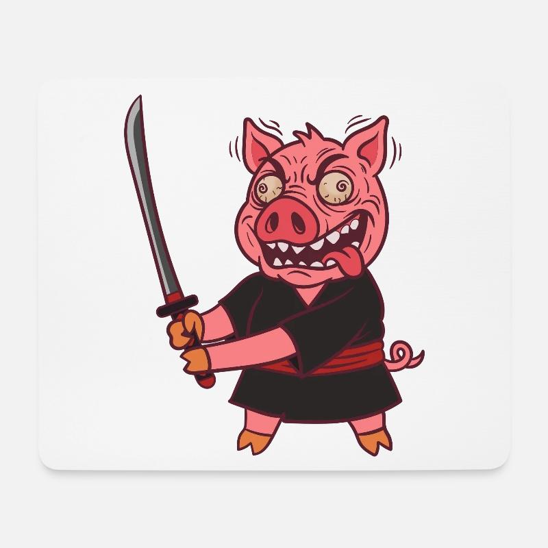 Verrücktes Samurai Schwein mit Schwert - Mousepad (Querformat) - Weiß