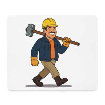 Funny construction worker with sledgehammer - Mouse Pad (horizontal) - white - Front