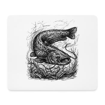 Wels Angeln Design – Art de la pêche au poisson-chat - Tapis de souris (format paysage) - blanc - Devant