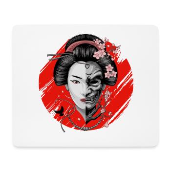 Geisha Half Face Oni Mask Japanese Samurai - Mouse Pad (horizontal) - white - Front