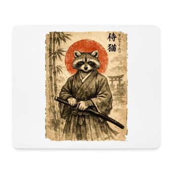 Samurai, Waschbär, Japanische Kunst, Anime - Mousepad (Querformat) - Weiß - Vorne