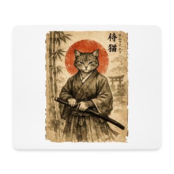 Samurai, Katze, Kater, Japanische Kunst, Anime - Mousepad (Querformat) - Weiß - Vorne