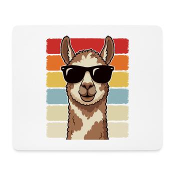 Lunettes de soleil en alpaga cool, t-shirt rétro mignon d’animaux - Tapis de souris (format paysage) - blanc - Devant