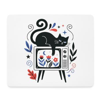 Katze Retro Fernseher Vintage Kunst Design - Mousepad (Querformat) - Weiß - Vorne
