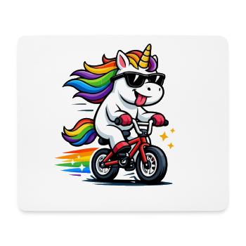 Cooles Einhorn auf Fahrrad – Lustiges Regenbogen  - Mousepad (Querformat) - Weiß - Vorne