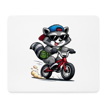 Raton laveur cool à vélo – Vélo drôle - Tapis de souris (format paysage) - blanc - Devant