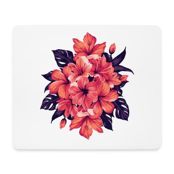 Hibiskus Bouquet in Korallenrot - Mousepad (Querformat) - Weiß - Vorne