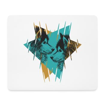 Geometric Twin Wolves Abstract Art - Mouse Pad (horizontal) - white - Front