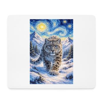 Schneeleopard im Sternenwald - Mousepad (Querformat) - Weiß - Vorne