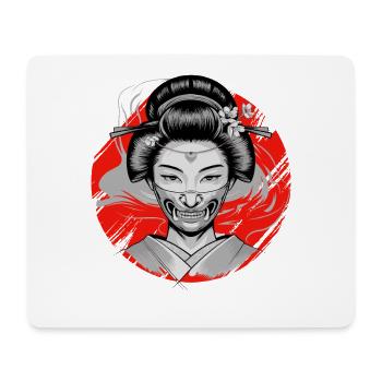Japanese Geisha Oni Mask Demonic Yokai - Mouse Pad (horizontal) - white - Front