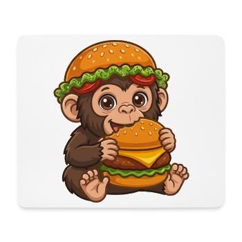 Singe mignon avec motif de dessin animé de burger - Tapis de souris (format paysage) - blanc - Devant