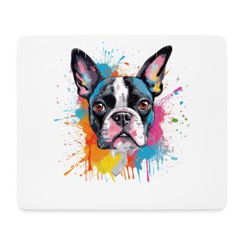 Vivid Splash Boston Terrier-Porträt - Mousepad (Querformat) - Weiß - Vorne