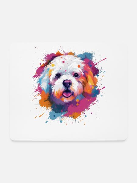 Bichon Fris Bunte Hundesplash-Kunst - Mousepad (Querformat) - Weiß
