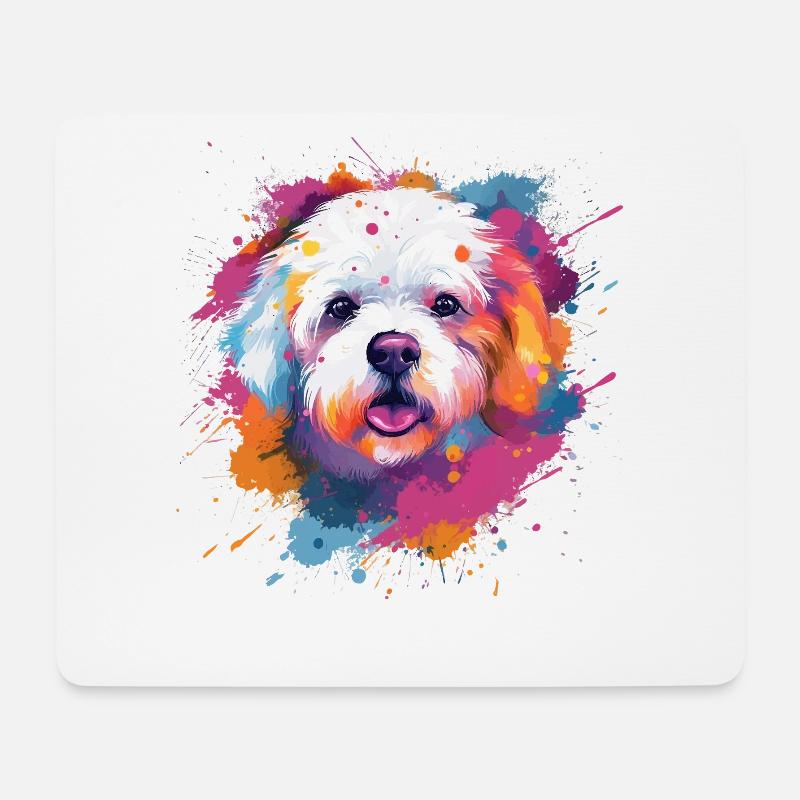 Bichon Fris Bunte Hundesplash-Kunst - Mousepad (Querformat) - Weiß