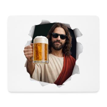 Jesus Christ with beer and sunglasses - Mouse Pad (horizontal) - white - Front