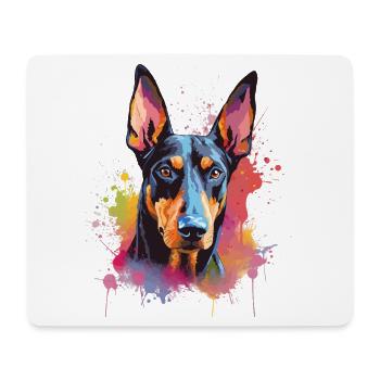 Dobermann Pinscher Hund Splash Art Farbige - Mousepad (Querformat) - Weiß - Vorne