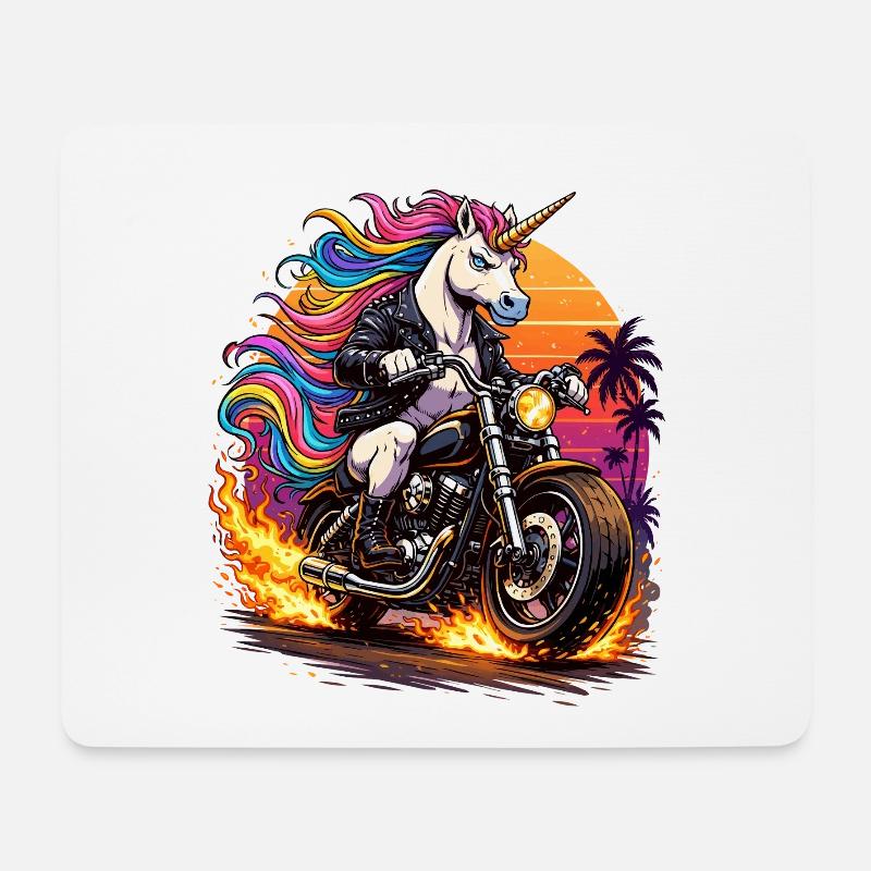 Einhorn-Motorrad im Neon-Sunset - Mousepad (Querformat) - Weiß