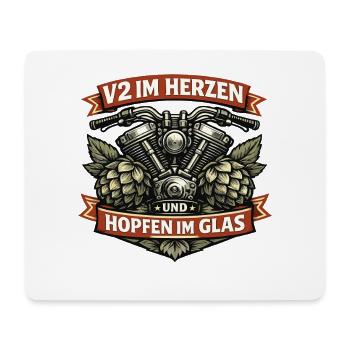 V2 im Herzen Hopfen im Glas Biker Spruch - Mousepad (Querformat) - Weiß - Vorne