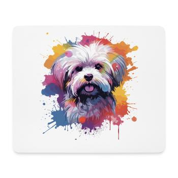 Art éclaboussuré de chien maltais coloré - Tapis de souris (format paysage) - blanc - Devant