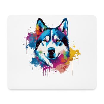 Chien coloré Husky Splash Art - Tapis de souris (format paysage) - blanc - Devant