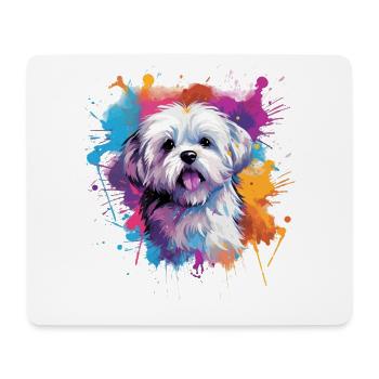 Farbenfrohe Spritzkunst Malteserhund - Mousepad (Querformat) - Weiß - Vorne