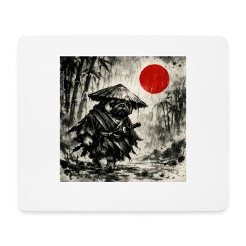 Samurai Pug Dog Japanese Ink Wash Painting - Mouse Pad (horizontal) - white - Front