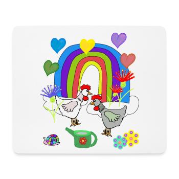 Kinder Fantasy Regenbogen Blumen Hühner  - Mousepad (Querformat) - Weiß - Vorne