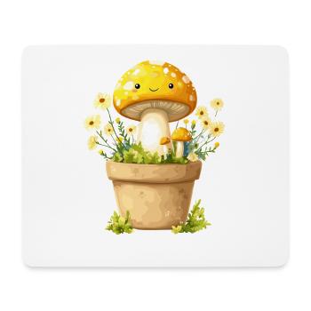 Cheerful mushroom pot with blossom joy - Mouse Pad (horizontal) - white - Front